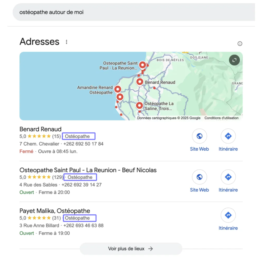Exemple de pack local où l'emplacement de la catégorie principale est entouré sur chacune des trois fiches affichées